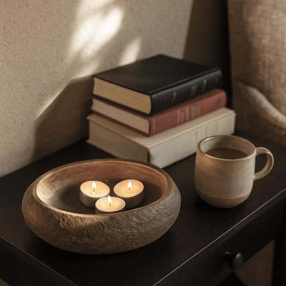 Natural Stone Candle Bowl – Handmade Pebble Holder for Tealight, Votive & Pillar Candles | Rustic Wabi Sabi Zen Decor