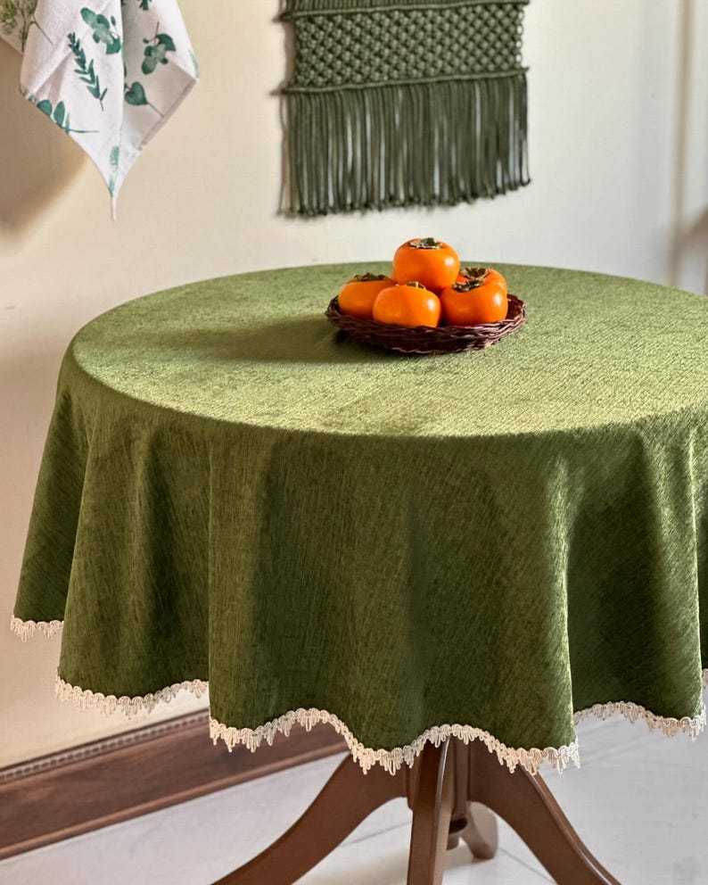 Round Velvet Tablecloth – Handmade Circular Table Cover, Custom Sizes, Elegant Home Decor