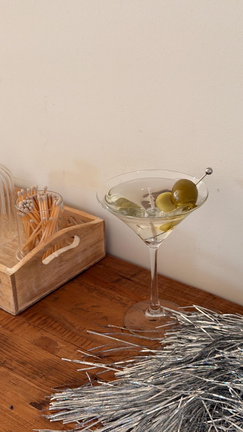 Dirty Martini Candle: Gel Wax with Beeswax Olive | 8 oz | USA