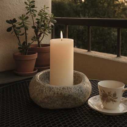 Natural Stone Candle Bowl – Handmade Pebble Holder for Tealight, Votive & Pillar Candles | Rustic Wabi Sabi Zen Decor