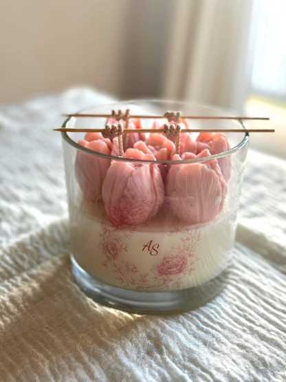 Handmade Coconut Beeswax Candle | Floral Tulip Arrangement in Glass