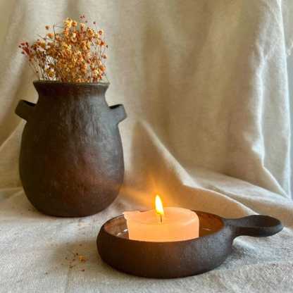 Made to order - Handmade Ceramic Candle Holder with Handle, Rustic Tealight Holder, Wabi Sabi Candle Dish, Minimalist Home Decor