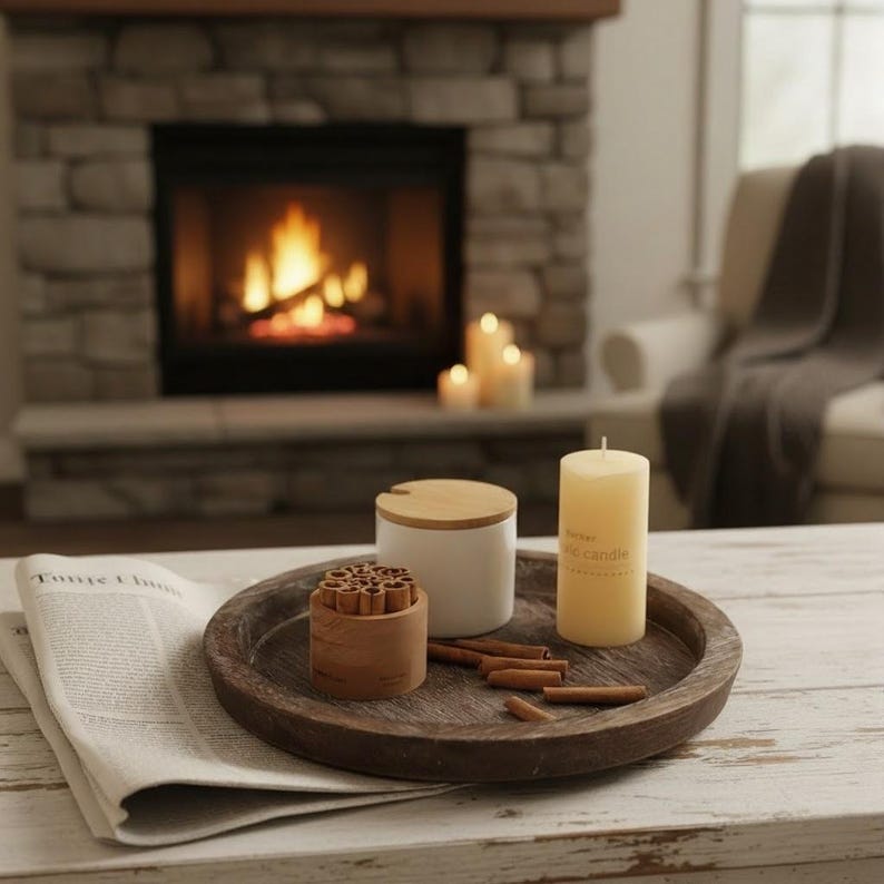 Wood Candle Holder Tray for Christmas Wedding Halloween Decor