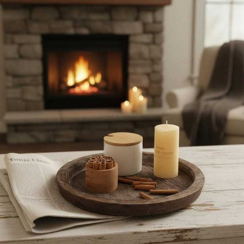 Wood Candle Holder Tray for Christmas Wedding Halloween Decor
