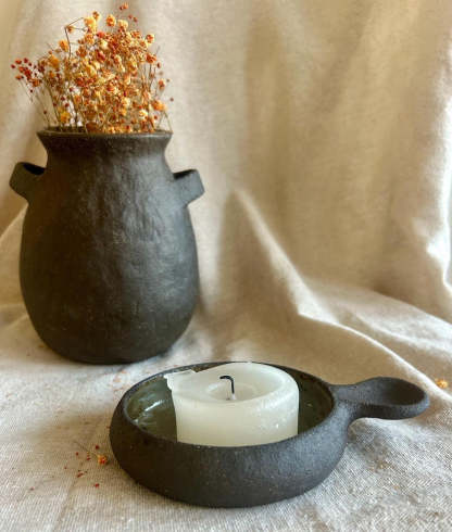 Made to order - Handmade Ceramic Candle Holder with Handle, Rustic Tealight Holder, Wabi Sabi Candle Dish, Minimalist Home Decor