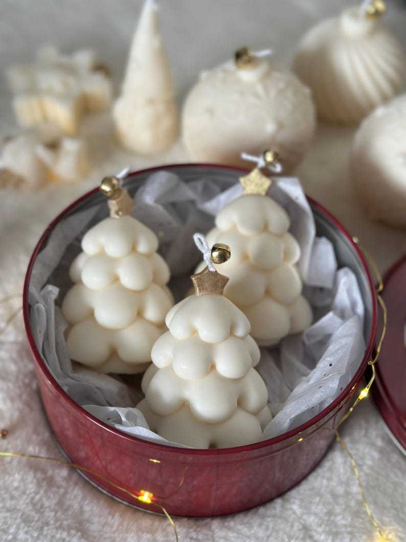 Handcrafted Christmas Tree Candle, Holiday Home Decor, Thanksgiving decoration