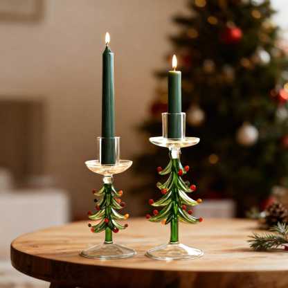 Christmas Style Candlestick Holders | Pillar Candle Stand | Table taper candle holder | Glass Home decor art | housewarming gift Party favor