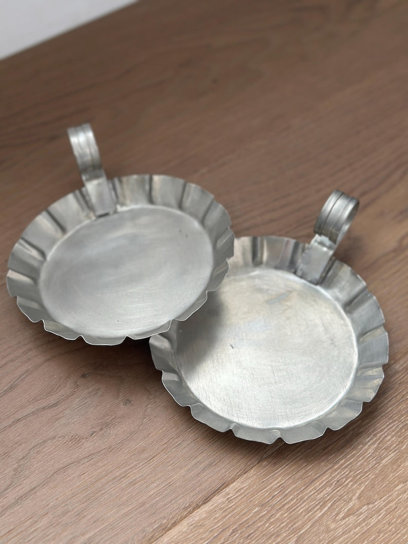 Vintage Pewter-Style Candle Holders – Fluted Metal Candle Plates (Set of 2)