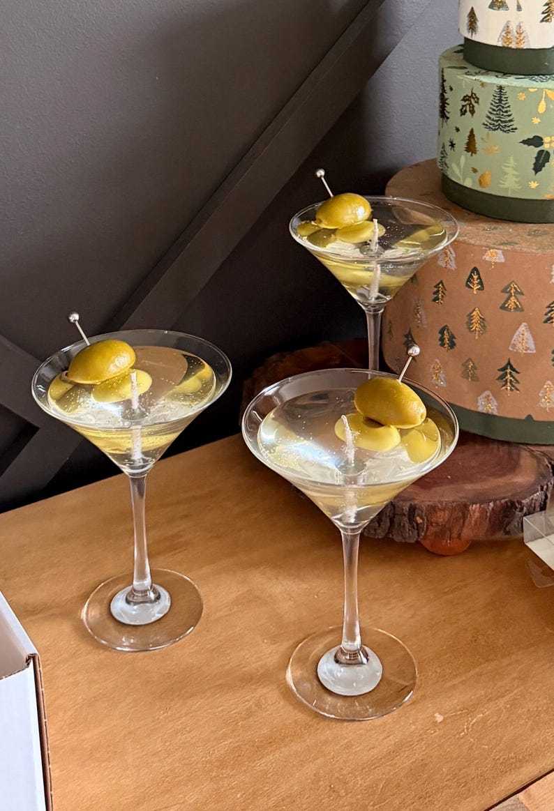 Dirty Martini Candle: Gel Wax with Beeswax Olive | 8 oz | USA