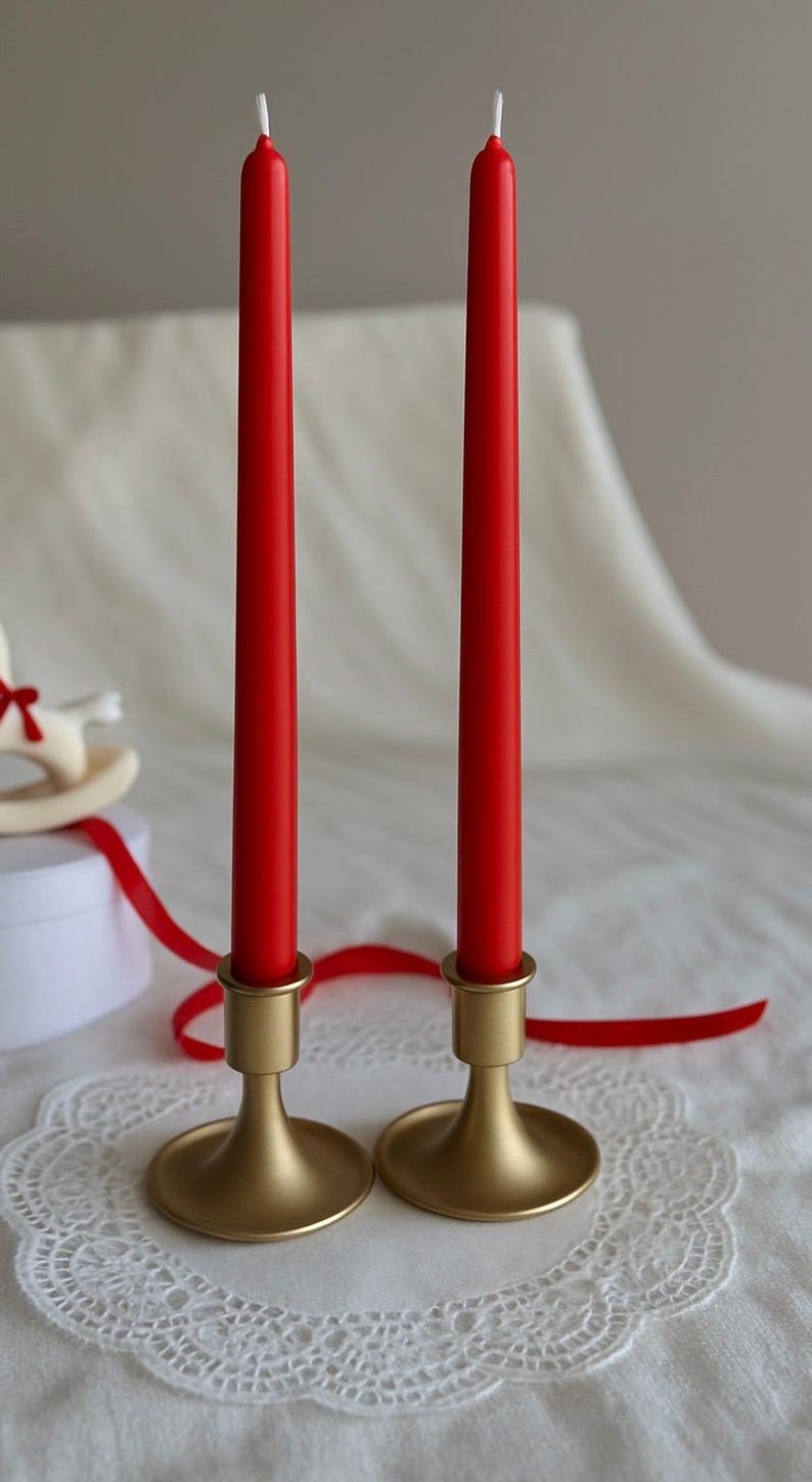 Handmade Taper Candles: Red Bow & Floral Christmas Decor