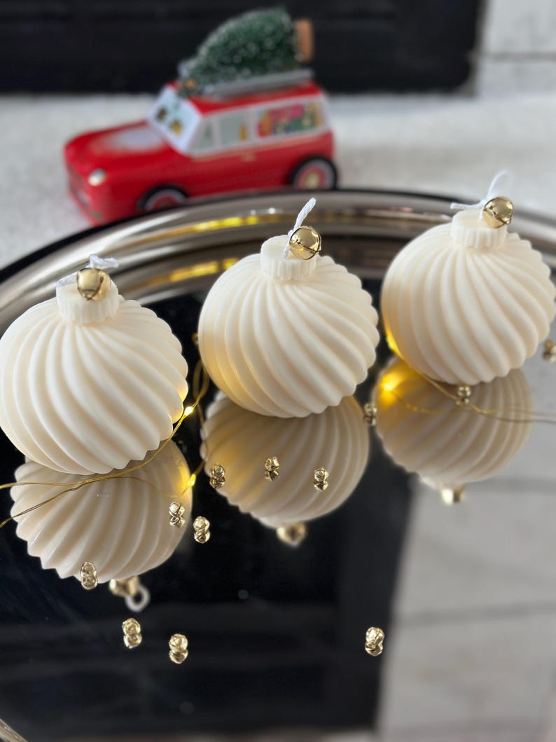 Luxury Ornament Candle | White Carved Candle Ball with Bell | Elegant Christmas Home Decor Gift