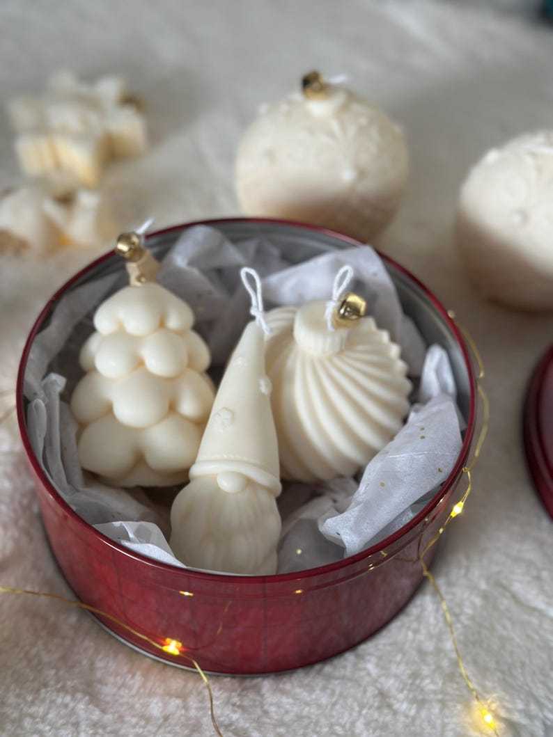 Luxury Ornament Candle | White Carved Candle Ball with Bell | Elegant Christmas Home Decor Gift