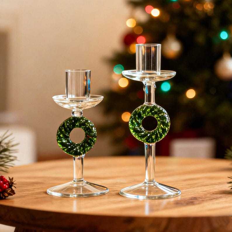Christmas Style Candlestick Holders | Pillar Candle Stand | Table taper candle holder | Glass Home decor art | housewarming gift Party favor