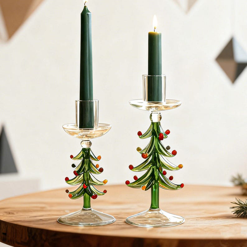 Christmas Style Candlestick Holders | Pillar Candle Stand | Table taper candle holder | Glass Home decor art | housewarming gift Party favor