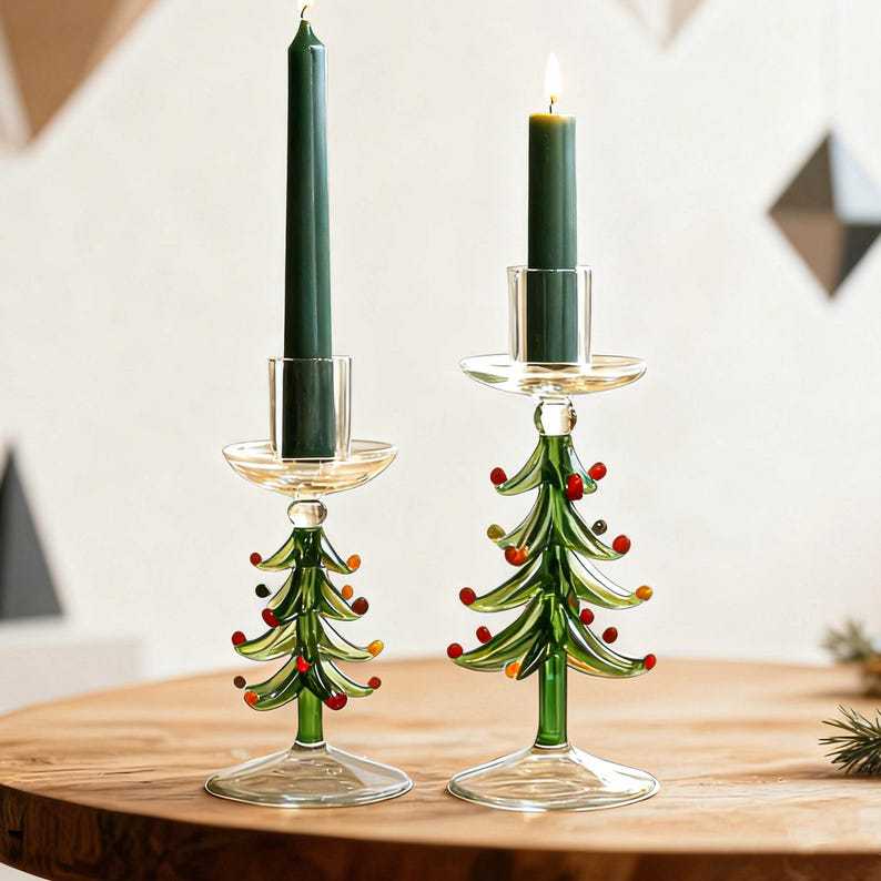 Christmas Style Candlestick Holders | Pillar Candle Stand | Table taper candle holder | Glass Home decor art | housewarming gift Party favor