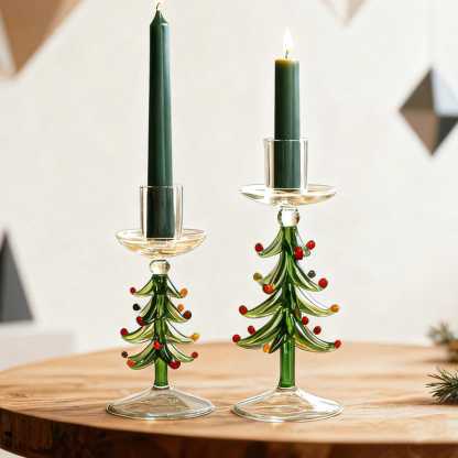 Christmas Style Candlestick Holders | Pillar Candle Stand | Table taper candle holder | Glass Home decor art | housewarming gift Party favor
