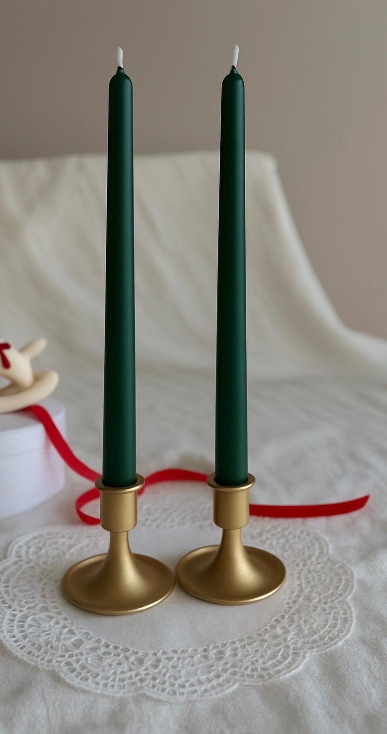 Handmade Taper Candles: Red Bow & Floral Christmas Decor