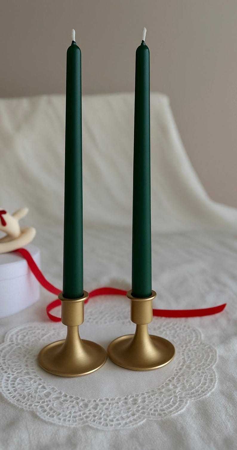 Handmade Taper Candles: Red Bow & Floral Christmas Decor