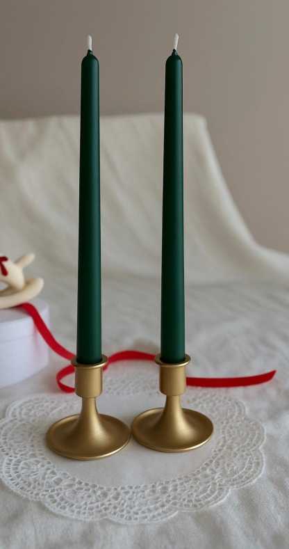 Handmade Taper Candles: Red Bow & Floral Christmas Decor