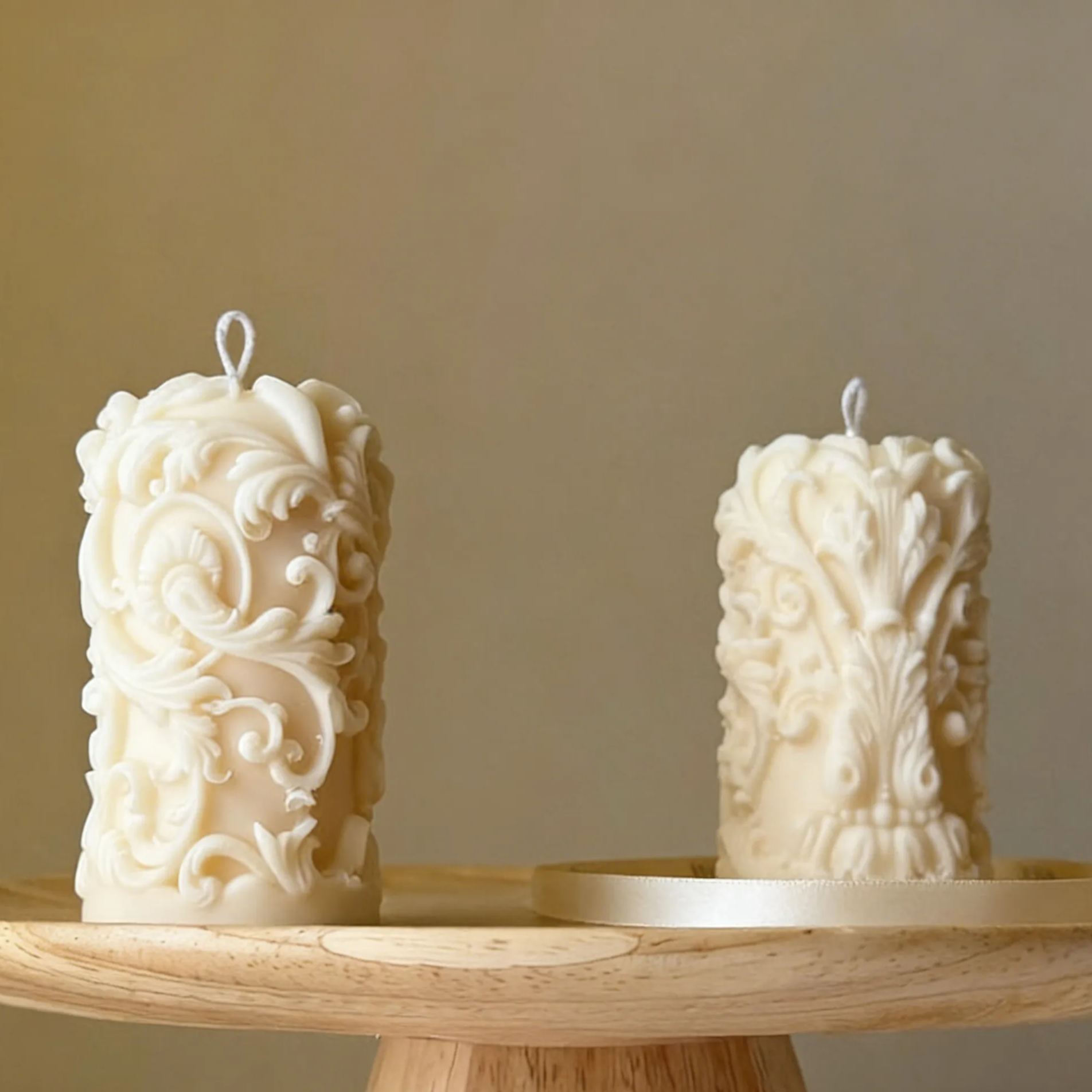 Vintage Lace Soy Pillar Candle: Handmade Home Decor