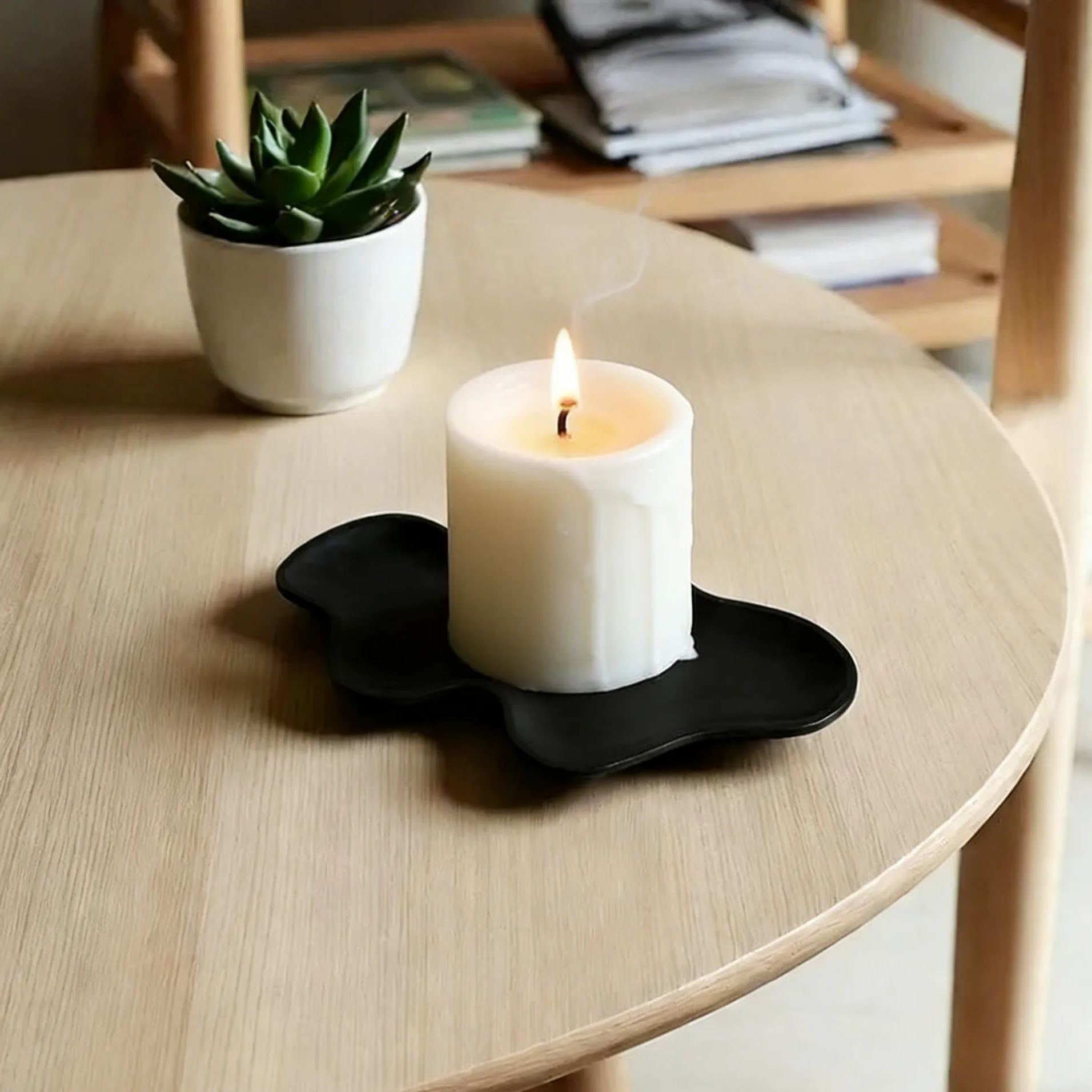 Modern Abstract Black Concrete Tray – Decorative Candle Organizer