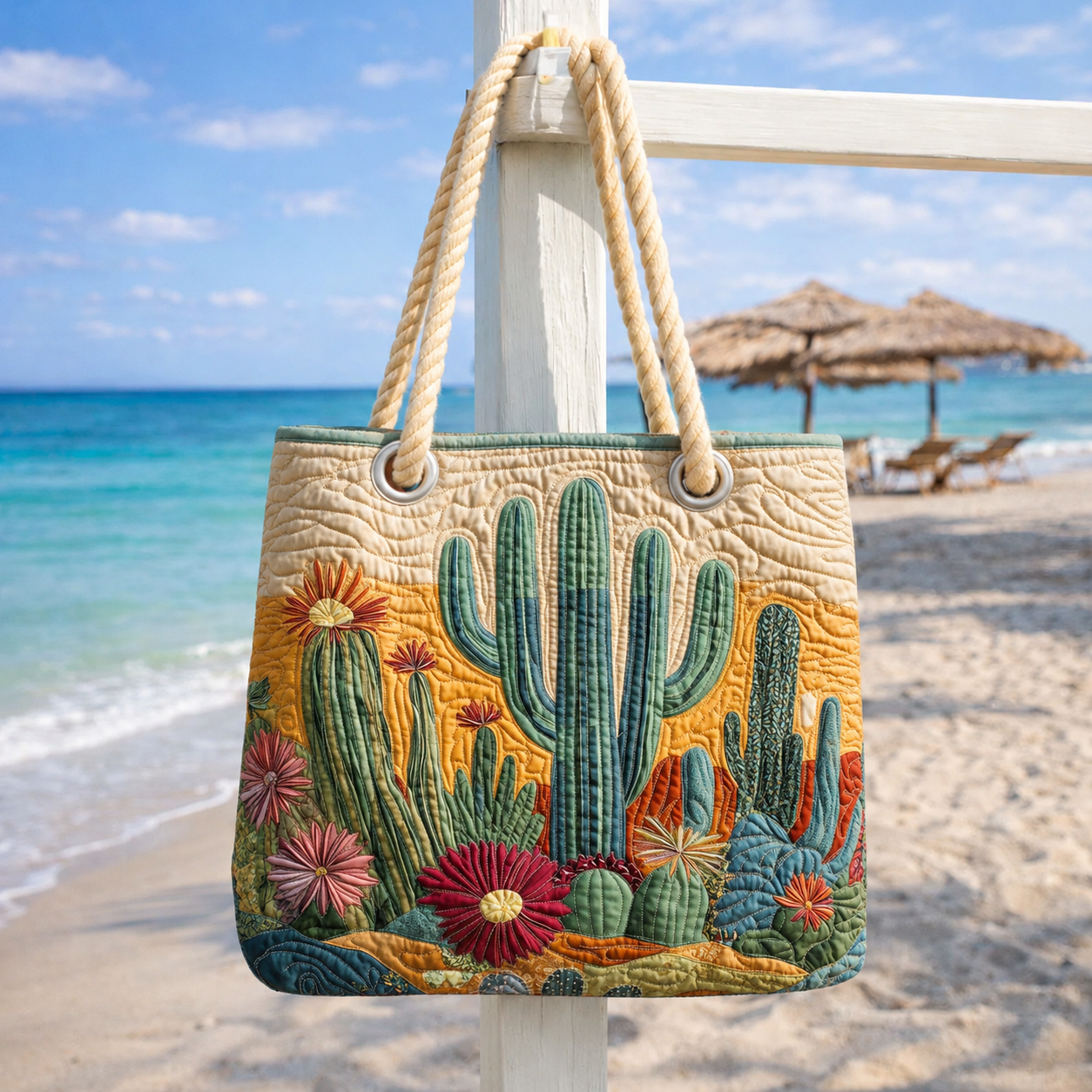 Desert Cactus Garden Quilted Beach Tote Bag