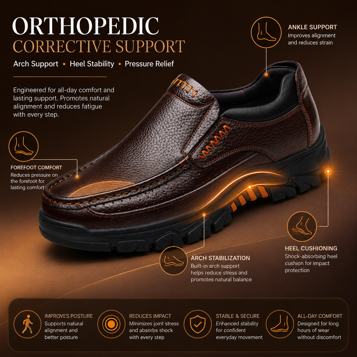 ⏰Limited Time Offer--50% OFF 🎉Men's waterproof and non-slip soft insole corrective leather shoes