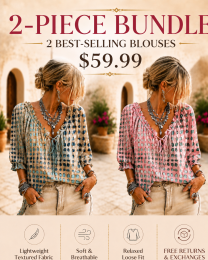 Women’s Boho Ruffle V-Neck Printed Blouse