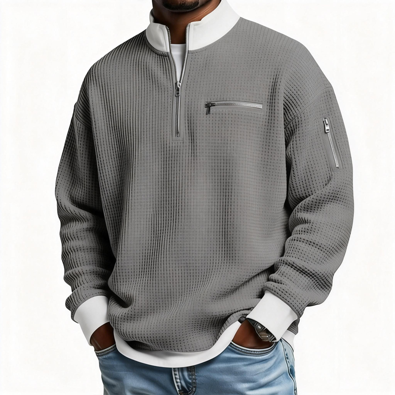 ⏰Promotion 50% OFFMen’s Casual Solid Color Waffle Half-Zip Sweatshirt