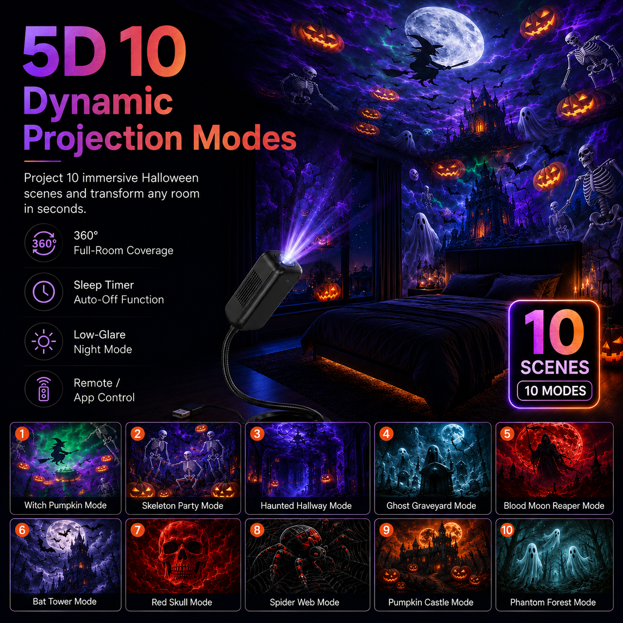 👻🦇5D Mini Dynamic Halloween Projector🎃