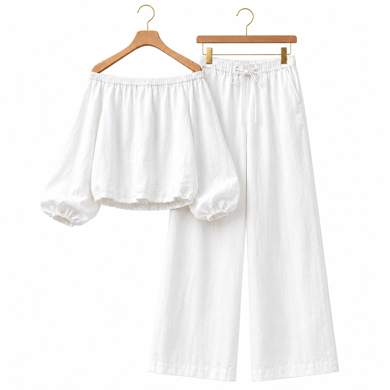 💗New Women’s Linen-Cotton Off-Shoulder Set
