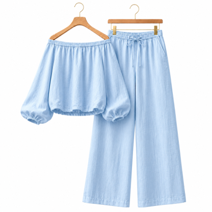 💗New Women’s Linen-Cotton Off-Shoulder Set