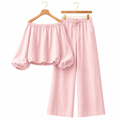 💗New Women’s Linen-Cotton Off-Shoulder Set