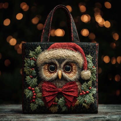 Christmas Barn Owl Quilted Tote  Bag