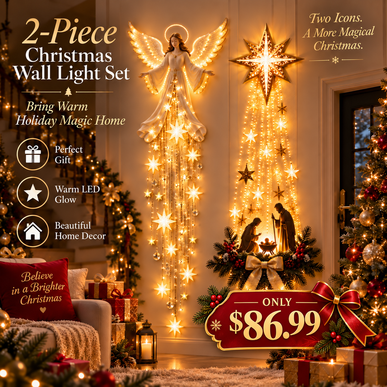 🔥Angel Blessing Starfall Wall LightTM – Heavenly Christmas Wall Decor