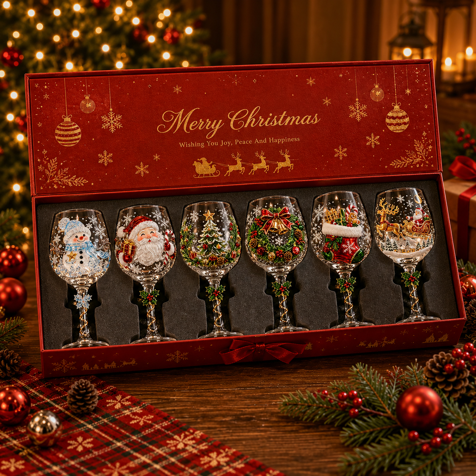 💥 Last Day 49% OFF – 🔥🎁Christmas 3D Wine Glass Collection Gift Box Set✨