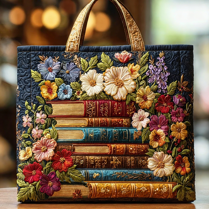 ⏰Promotion 50% OFF - Floral Bookish Quilted Tote Bag