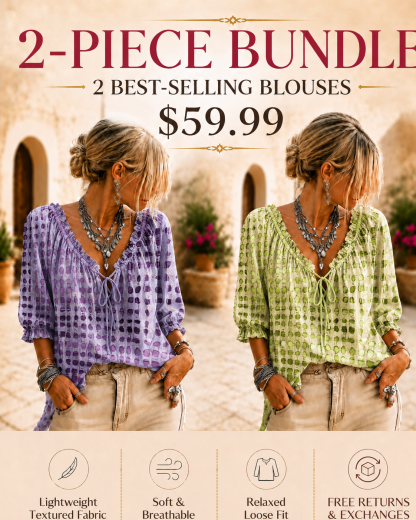 Women’s Boho Ruffle V-Neck Printed Blouse