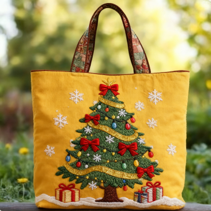 🎄 Festive Christmas Stocking Embroidered Tote Bag – Cozy Holiday Carryall 🎁