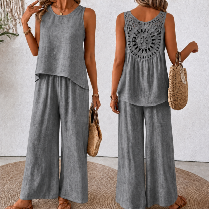 💗Promotion 50% OFF -Women’s Linen-Cotton Crochet Back Two-Piece Set