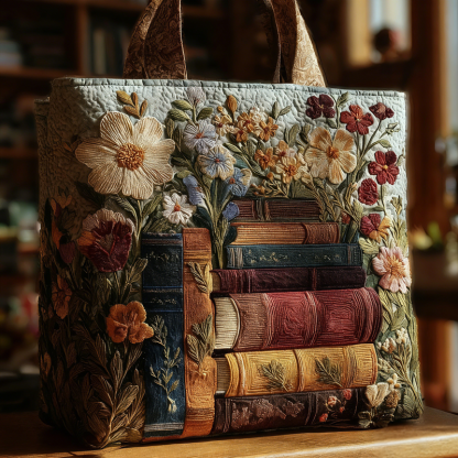 ⏰Promotion 50% OFF - Floral Bookish Quilted Tote Bag