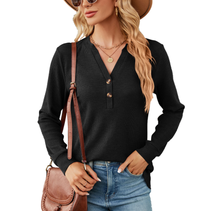 ⏰Promotion 50% OFF -New Wool Waffle Knit Long-Sleeve Knit Top