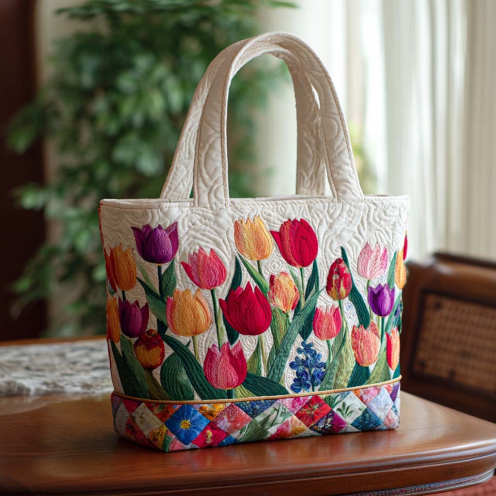 Tulip Season Bliss Quilted Tote Bag