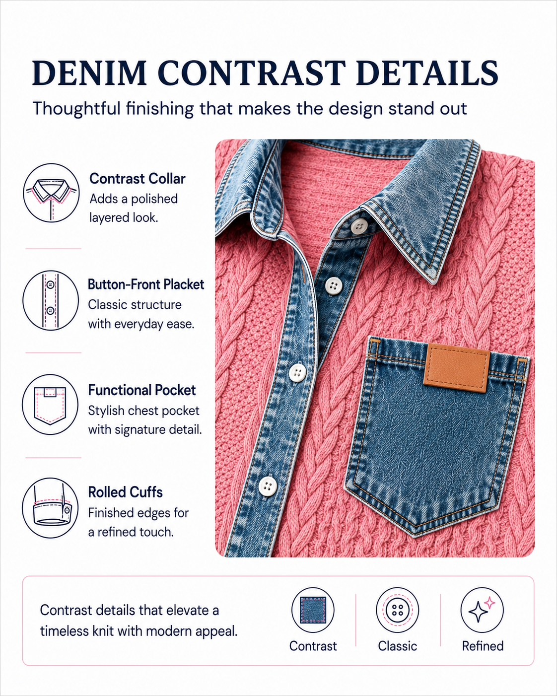 🎄Clearance Sale🔥 Women's Retro Knitted Denim Shirt