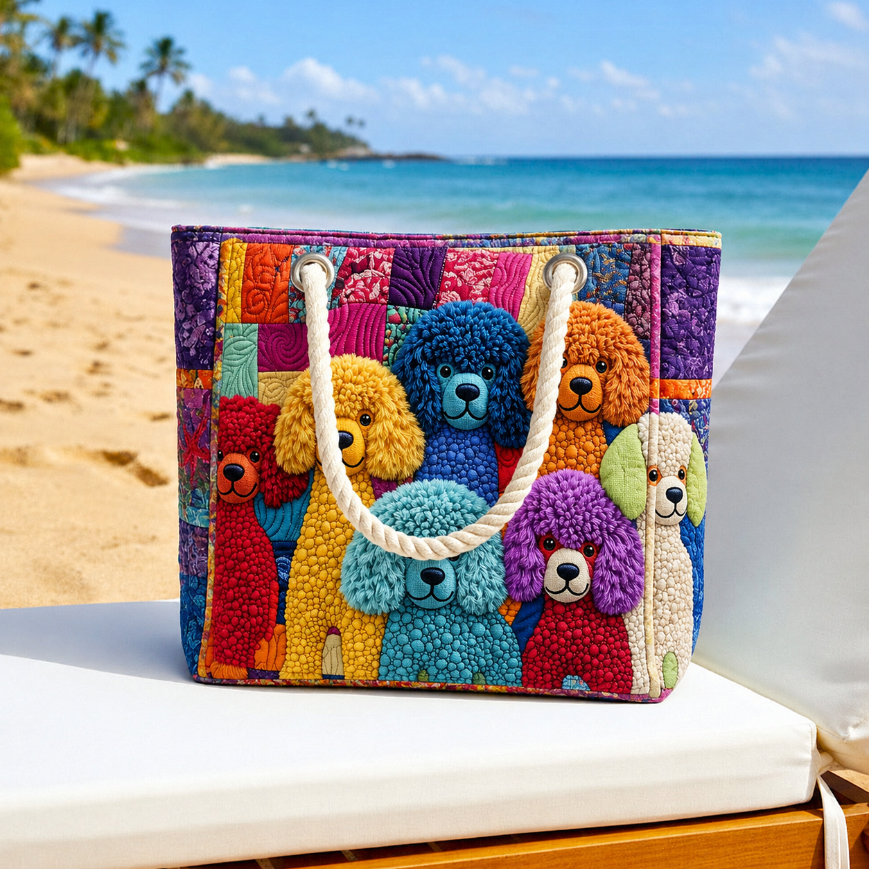 Rainbow Dog Quilted Beach Bag