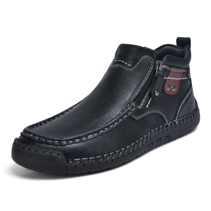 ⏰LAST DAY-60% OFF🛒Men’s Outdoor Casual Leather Boots – First Layer Cowhide, Wide Toe, Arch Support, Zipper & Slip-On, Comfortable for Walking & Driving