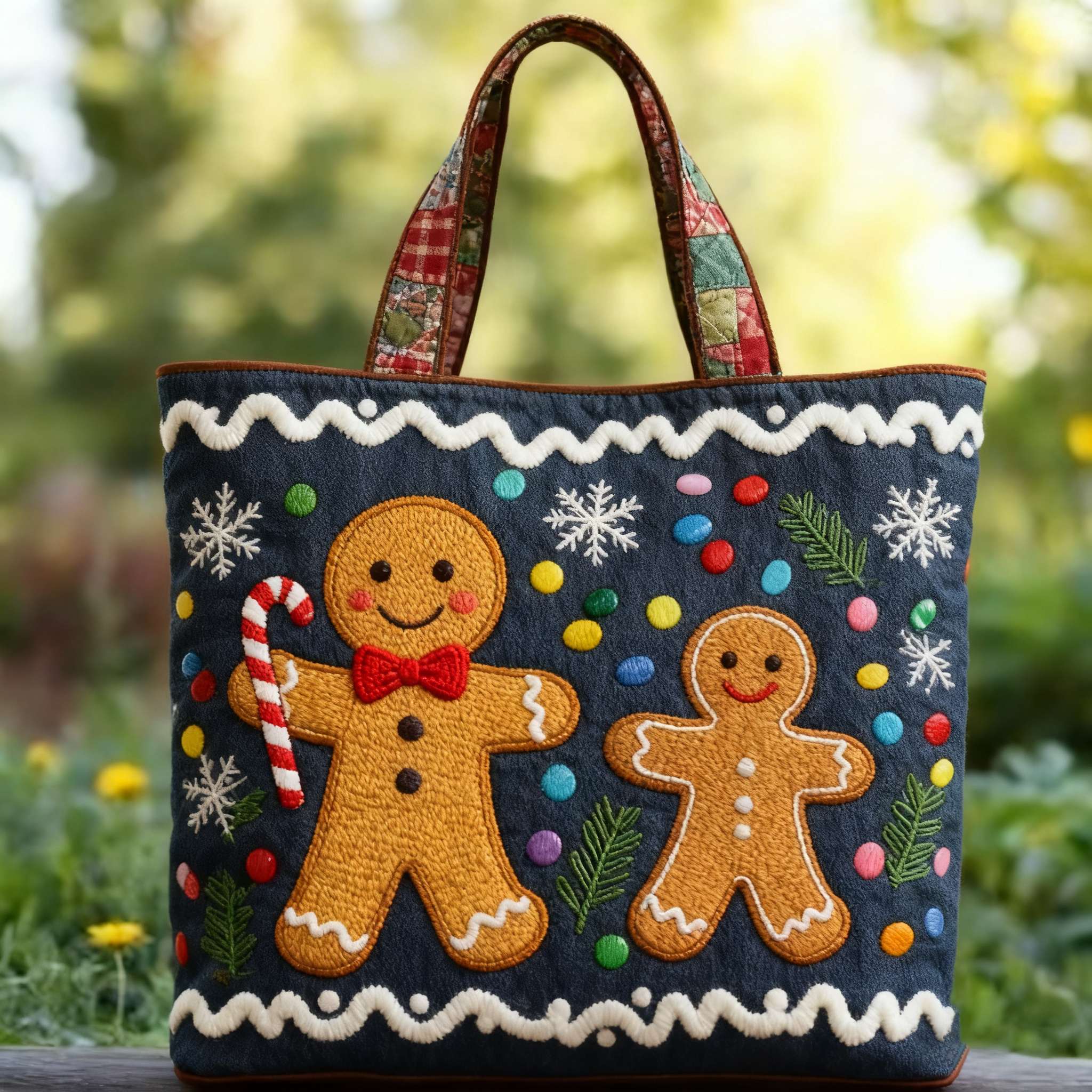 🎄 Festive Christmas Stocking Embroidered Tote Bag – Cozy Holiday Carryall 🎁