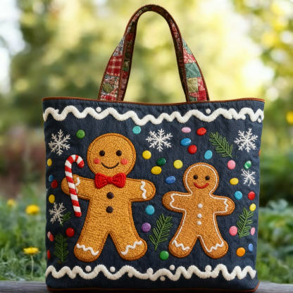 🎄 Festive Christmas Stocking Embroidered Tote Bag – Cozy Holiday Carryall 🎁
