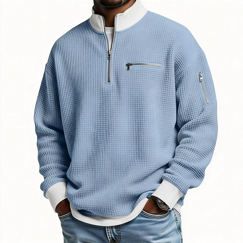⏰Promotion 50% OFFMen’s Casual Solid Color Waffle Half-Zip Sweatshirt
