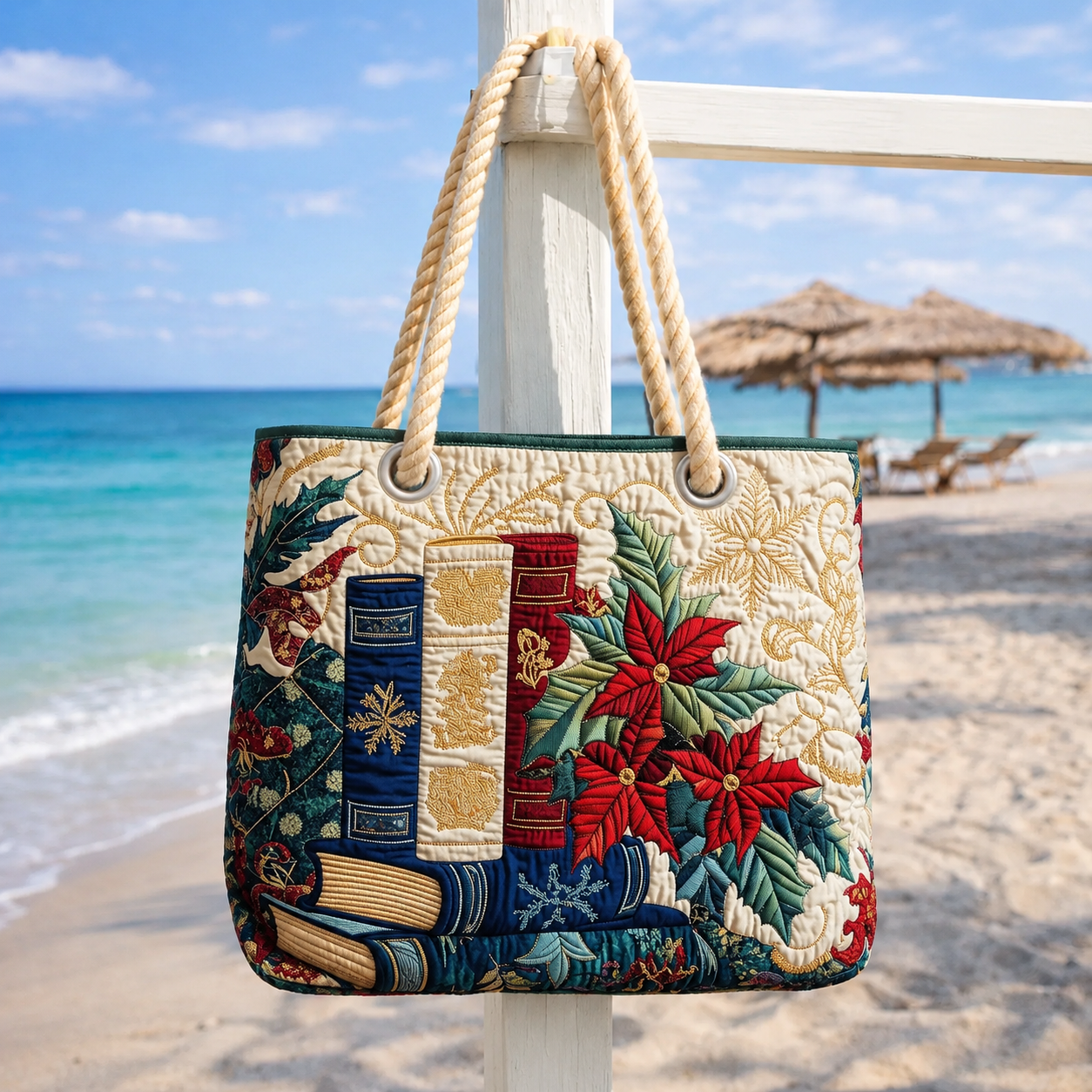 Christmas Library Quilted Beach Bag GFTOQA1526